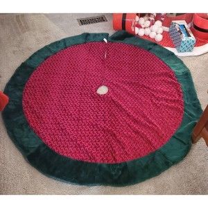 Supree Creations 58" XL Velvet Lined Tree Skirt Green Maroon Red Crushed Velvet